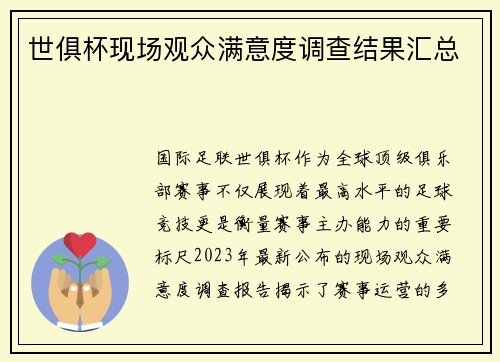 世俱杯现场观众满意度调查结果汇总